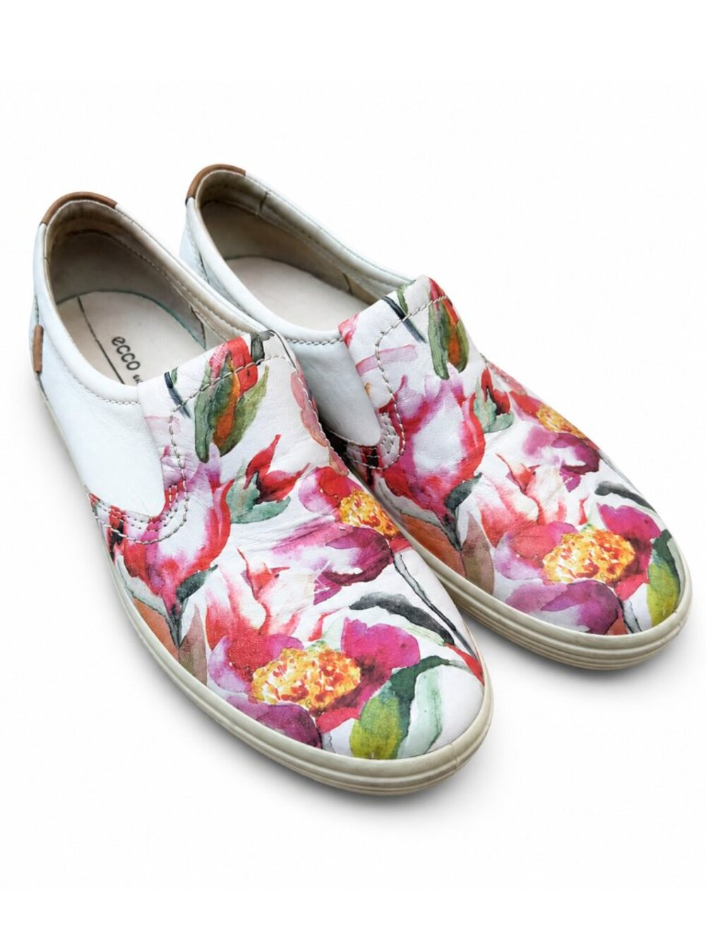 ECCO Soft 7 Women’s Floral Slip-On Sneakers Size 9 – Comfortable Leather Shoes